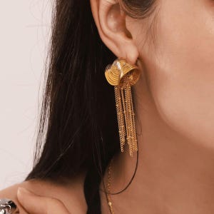 Tassel Earrings/Conch Snail Earrings/Heavy-duty Color-block Earrings/18k Gold-plated/Fringe Earrings/Holiday Earrings/Gift For Her