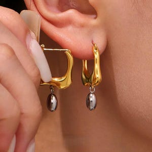 Geometric Mixed Metal Earrings/Irregular U Teardrop Earrings/Gold & Silver Dangle Studs for Women/Modern Everyday Jewelry/Minimalist Earring