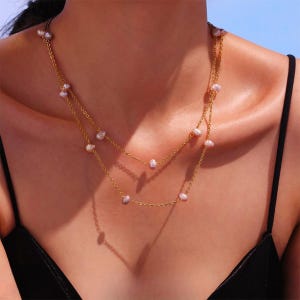 Collar de perlas, collar de clavícula con perlas de agua dulce rosa, joyería de perlas doradas, regalo de cumpleaños, collar de nácar, regalo del Día de la Madre