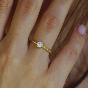 14K Solid Gold Engagement Ring: Tiny Circle Charm, Wedding Promise Ring
