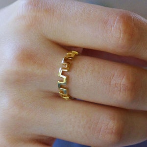 14k Solid Gold Greek Key Ring: Minimalist Ancient Symbol