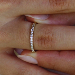 Dainty 14K Solid Gold Half Eternity Ring: Handcrafted Stacking Band