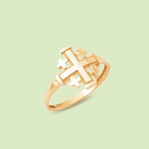 14K Solid Gold Jerusalem Cross Ring: Christian Symbol