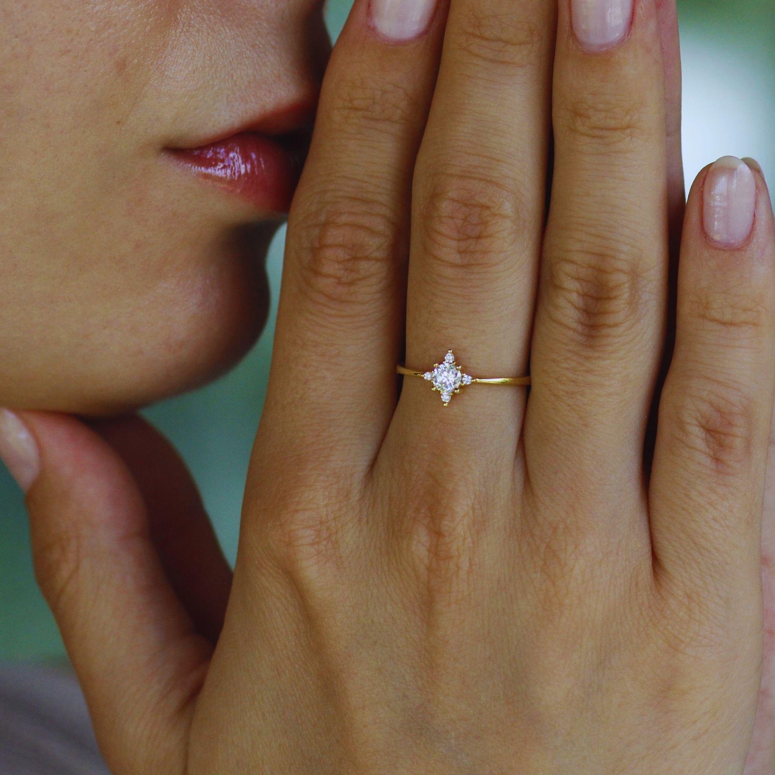 14K Solid Gold North Star Promise Ring, Engagement Ring, Dainty Star ...