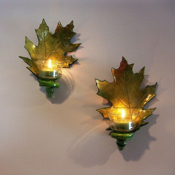 Glittering Green Oak Leaf  Sconce