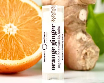 Orange Ginger Natural Lip Balm – Warming Citrus Blend, Organic Beeswax Base (.15oz Oval Tube)