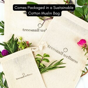 Treesnail Wellness products come packaged in a sustainable cotton muslin bag.