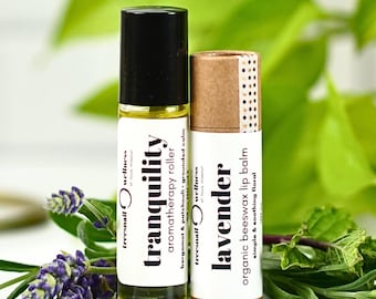 Custom Self Care Gift Set – Essential Oil Roller & Natural Lip Balm (.30 oz Eco Tube)