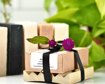 Natural Soap Gift Set – Handmade Soap + Wood Soap Deck