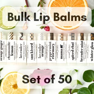 Bulk Lip Balm Set 50 Natural Beeswax Balms • Teacher Gifts, Stocking Stuffers, Party Favors, Eco-Friendly • Scented with Essential Oils