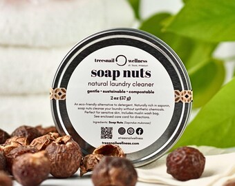 Soap Nuts for Laundry • Natural Fragrance-Free Detergent Alternative for Sensitive Skin • 2 oz. Tin with Muslin Wash Bag • Zero Waste