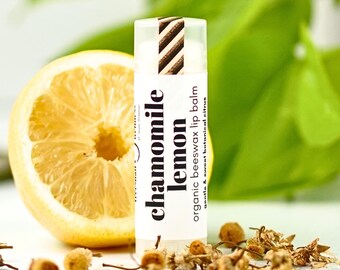 Chamomile Lemon Natural Lip Balm – Soothing Botanical Citrus Blend for Dry Lips (.15oz Oval Tube)