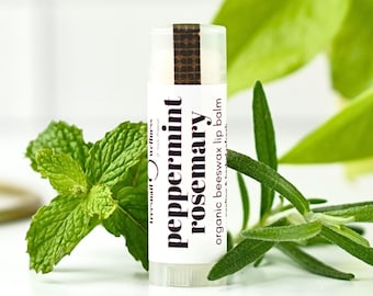 Peppermint Rosemary Natural Lip Balm – Cooling Herbal Blend, Organic Beeswax (.15 oz Oval Tube)