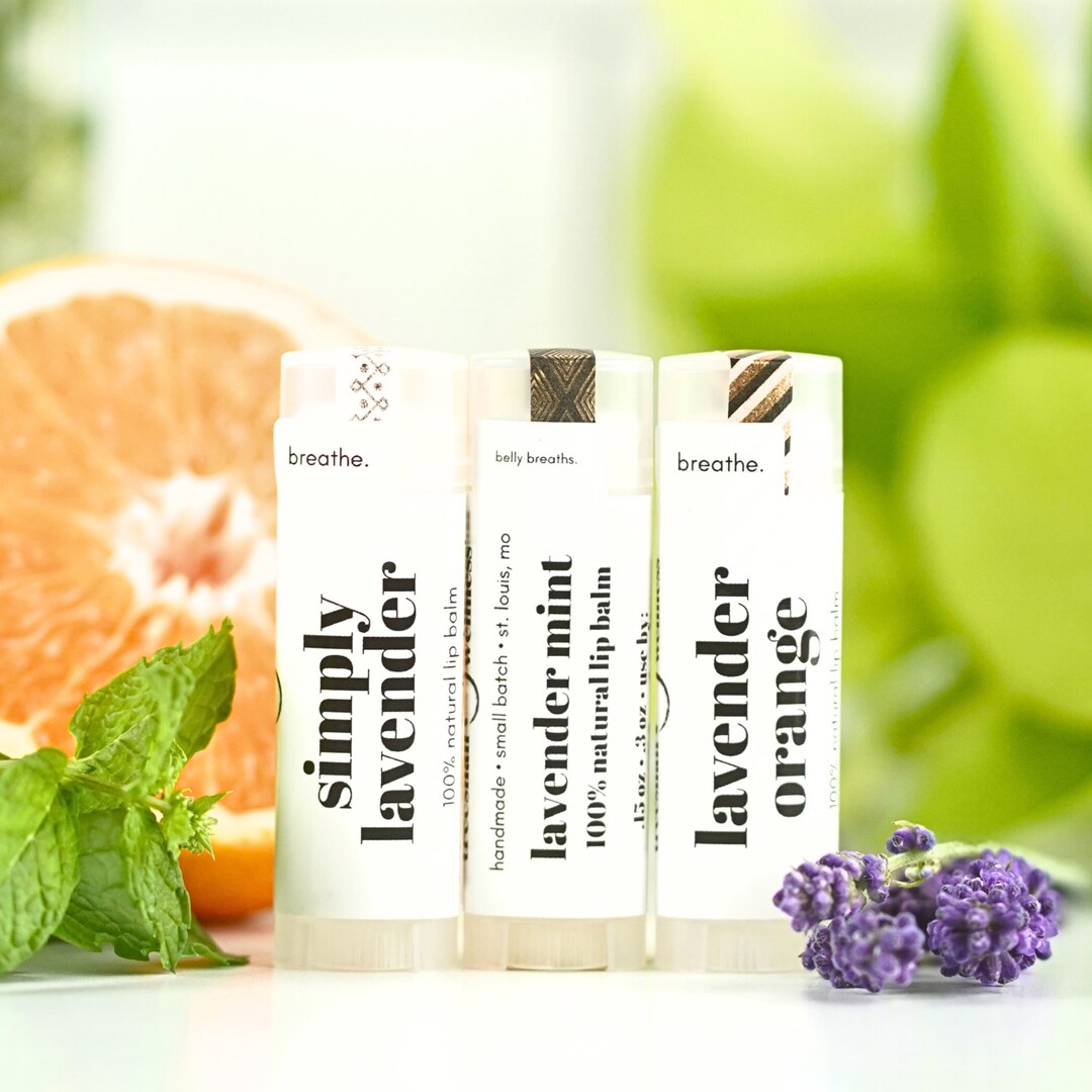 Set of 3 Natural Lavender Lip Balms • 100% Organic Essential