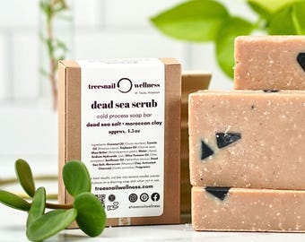 Barre de savon exfoliant au sel de la mer Morte - Savon naturel minéral exfoliant avec de l'argile et du charbon de bois