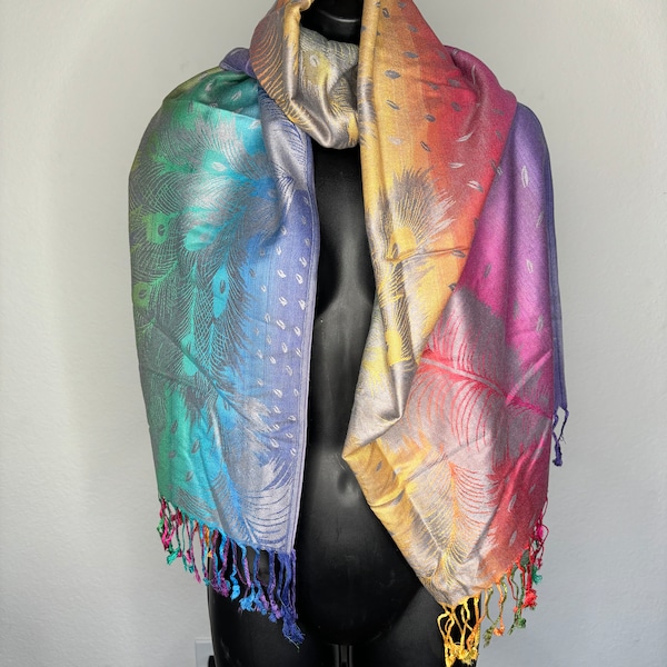 Rainbow  Festival Scarves Wedding Pashmina Head Cover Floral Bohemian Shawl Rave Accessories Bridal Wrap Summer Scarf