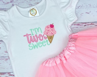 Two Sweet Girls Ice Cream Birthday Shirt - Ice cream shirt (tutu not included)