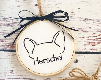 Personalized Dog Ear Ornament - Embroidered pet ornament - custom dog ear ornament