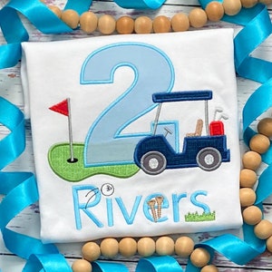Boys Golf Cart and Golf Green Birthday Shirt - Personalized Boys Golfing Shirt - Golf cart Shirt