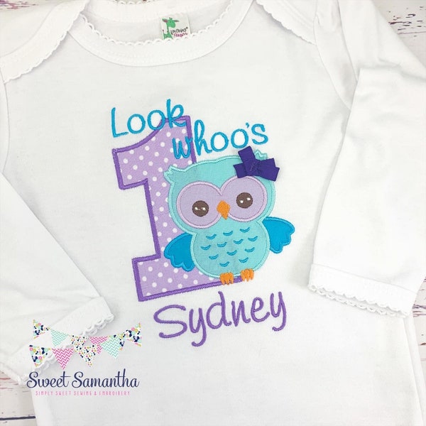 Look Whoo's One Owl Birthday Shirt, Personalized Girls Birthday Shirt, Girls 1st Birthday