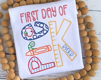 Camiseta bordada personalizada del primer día de preescolar
