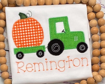 Boys Personalized Pumpkin Tractor Fall Shirt