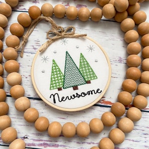 Personalized Christmas Tree and Snow Christmas Ornament - Embroidered Keepsake Family Monogram Ornament