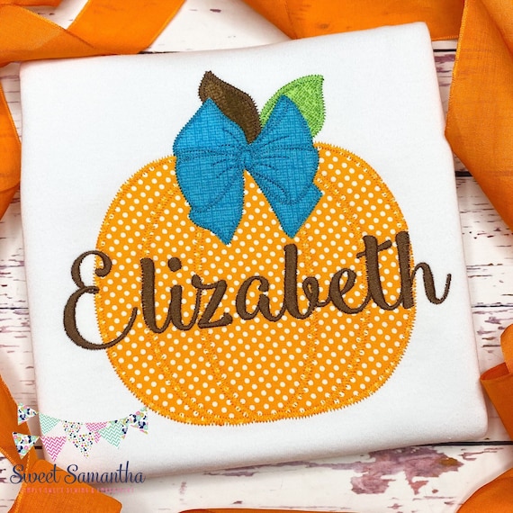 Personalized Girls Pumpkin Shirt – Bow Accent, Fall T-Shirt