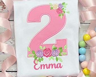 Girls Floral Birthday Shirt - Rose Number, Tea Party Theme