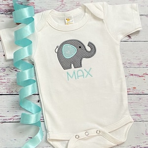 Boys Elephant Bodysuit - Elephant baby shower gift - Blue and gray elephant shirt