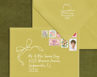 Envelope Address Template | Printable and Editable Envelope Address | Bow Wedding Envelopes | Canva Ready Design