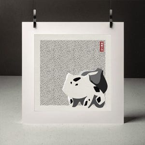May include: A black and white illustration of a Pokemon character, Snorlax, on a white background with a black and white dotted pattern. The image has a red stamp with the Japanese text "Snorlax" in white.