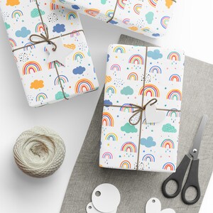 Envoltura de regalos para baby shower, envoltura de regalo para baby shower, papel para envolver regalos para niños, papel para envolver arco iris, papel para envolver nubes