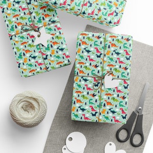 Dinosaur Wrapping Paper, Dinosaur Gift Wrap, Colorful Birthday Wrapping Paper, Dinosaur Birthday Party, Dinosaur Birthday Supplies