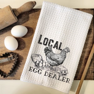 Local Egg Dealer Funny Tea Dish Towel - Funny Chicken Rooster Tea Towel Kitchen Décor - Farm Decorations House Towel - Farmhouse Hand Towel