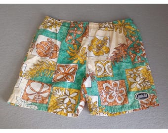 VINTAGE Gotcha Swim Trunks -(Small Flaw) Men's Sz Large- 1980's-Hawaiian Floral