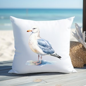 Seagull Decor Pillow, Sea Decor Pillow, Beach Decor Pillow, Bird Pillow, Spun Polyester Square Pillow, Nautical Decor, Nautical Pillow