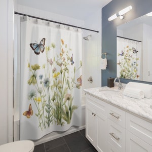 Boho Shower Curtain Wild Flowers, Bathroom Bohemian Decor, Cute Shower Curtains Floral Shower Curtain, Vivid Color Home Decor