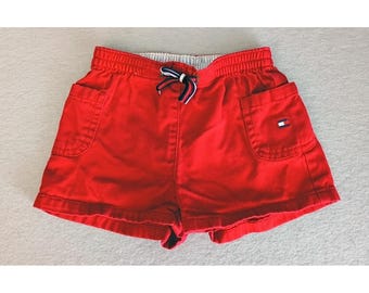 Vintage Tommy Hilfiger Baby Clothes SZ 6-12M Unisex Red Elastic Waist Shorts