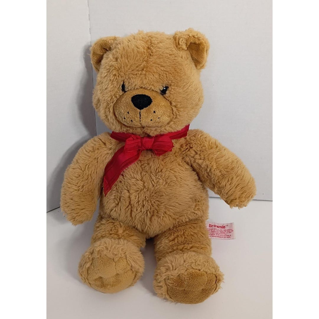RUSS BERRIE Vintage Teddy Bear Light Brown 15" Red Bow Stuffed Plush 17 ...