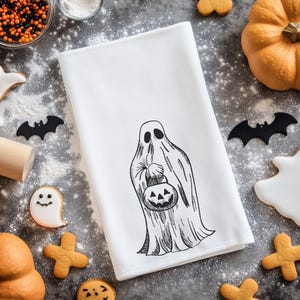 Spooky Ghost Tea Towels, Halloween Kitchen Decor, Halloween Cotton Dish Towels, Fall Home Accent, Fun Gift for Spooky Season