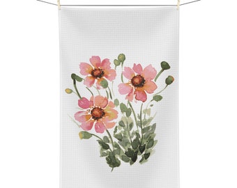 Microfiber Tea Towel, Watercolor Flower Tea Towel, Floral Kitchen Towel, Floral Kitchen Decor, Flower Towel