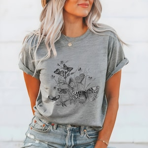 Womens Butterfly Tee - Vintage Butterfly Shirt - Elegant Butterflies - Simplistic Butterfly T-Shirt - Black Butterflies