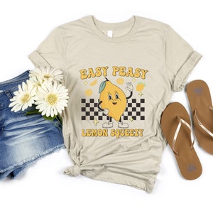 Easy Peasy Lemon Squeezy Damen-Shirt, süßes Zitronen-Sommer-T-Shirt, lustiges Retro-Damen-T-Shirt, Retro-Grafik-Sommer-T-Shirt