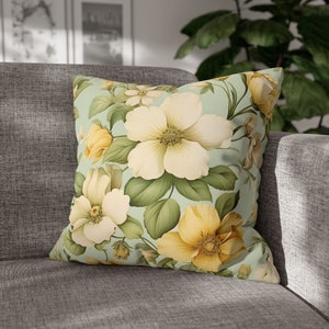 Floral Throw Pillowcase, Spun Polyester Square Pillowcase, Pastel Throw Pillow, Flower Throw Pillow, Shabby Chic Floral Pillow