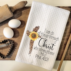 Microfiber Tea Towel, Christian Tea Towel, Christian Kitchen Towel, Cross Tea Towel, Animal Print Kitchen Towel, Phil 4:13