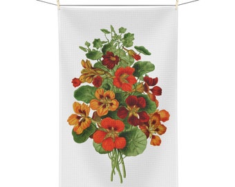 Microfiber Tea Towel, Floral Tea Towel, Orange Tea Towel, Orange Kitchen Towel, Floral Kitchen Towel, Grannycore