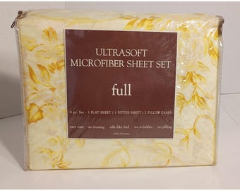 Ultrasoft Microfiber Sheet Set Full 4Pc 100% Polyester Yellow Floral Cottagecore