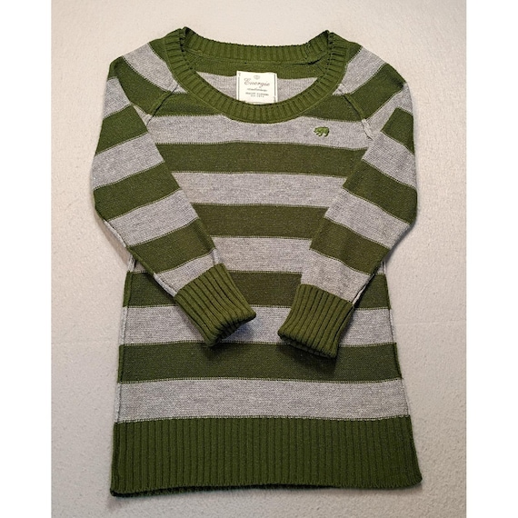Energie Brand Vtg Y2K Striped Green Gray Shirt Womans Sz Med Bella Swan Preppy