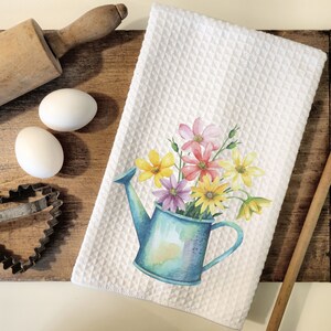 Floral Watering Can Microfiber Tea Towel - Floral Kitchen Towel - Floral Hand Towel - Pretty Tea Towel - Cottage Kitchen Towel